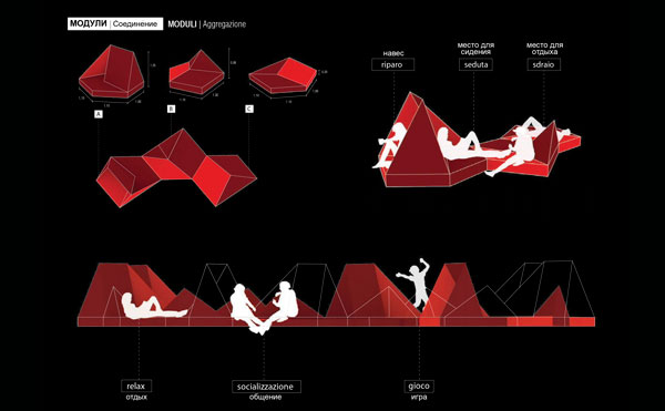 Parking for people – пространственная модульная структура с отделкой текстилем разной фактуры предназначена для отдыха и коммуникаций. Parking for people – пространственная модульная структура с отделкой текстилем разной фактуры предназначена для отдыха и коммуникаций.